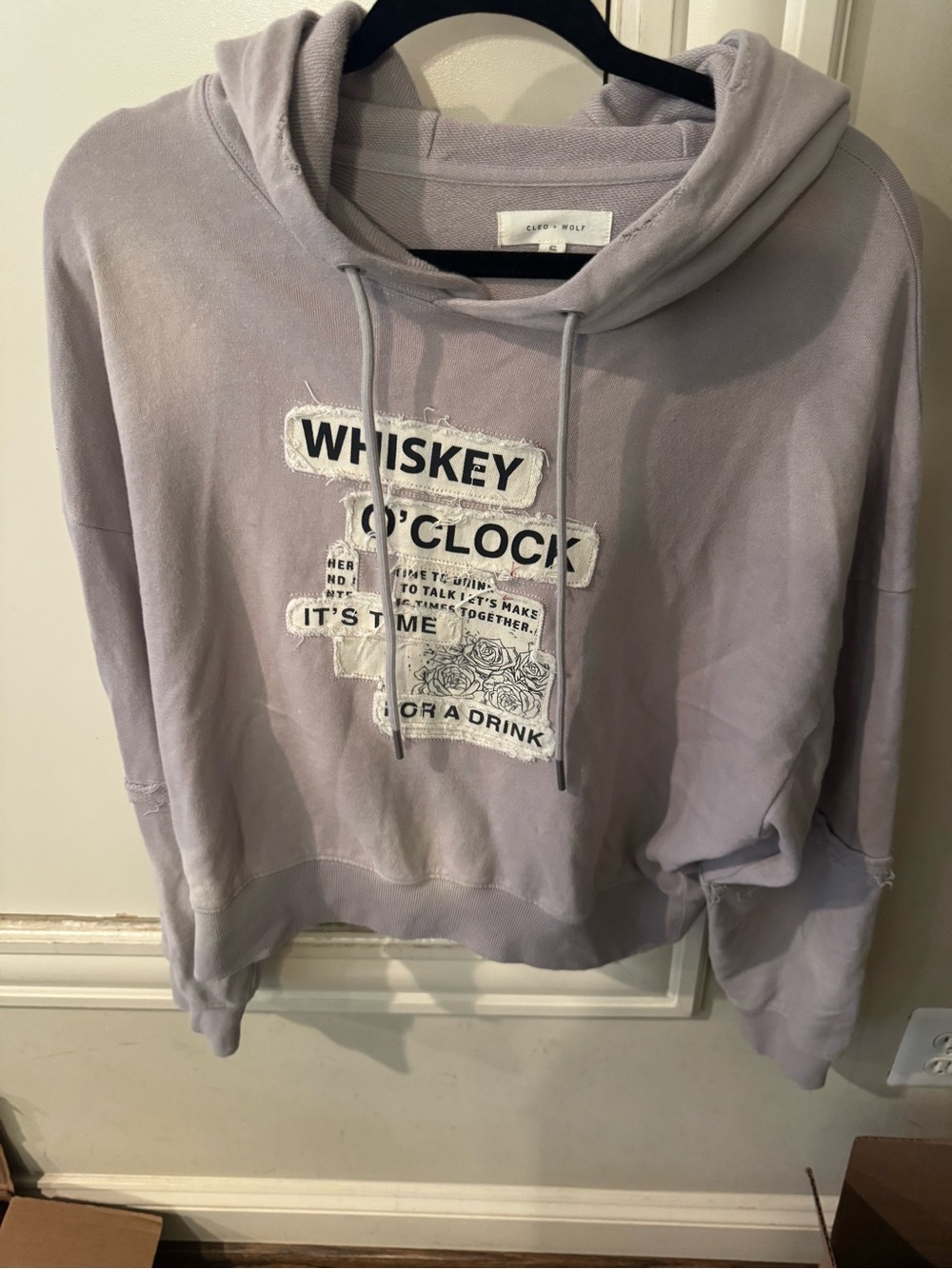 Crop Hoodie Sweatshirt - Lavender Whiskey O'Clock Graphic
